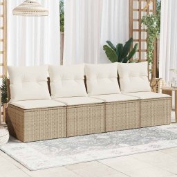 vidaXL Tuinbank 4-zits met kussens poly rattan beige