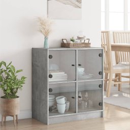 vidaXL Bijzetkast met glazen deuren 68x37x75,5 cm betongrijs
