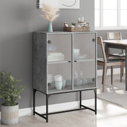 vidaXL Bijzetkast met glazen deuren 69x37x100 cm betongrijs