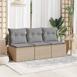 vidaXL Tuinbank 3-zits met kussens poly rattan beige