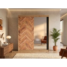Kledingkast PARKIETO 2 schuifdeuren 150 cm artisan eik/mat zwart met spiegel