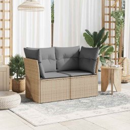 vidaXL Tuinbank 2-zits met kussens poly rattan beige