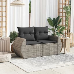 vidaXL Tuinbank 2-zits met kussens poly rattan grijs