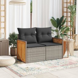 vidaXL Tuinbank 2-zits met kussens poly rattan grijs