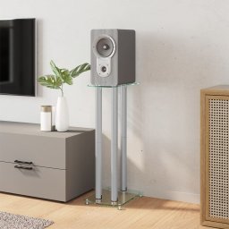 vidaXL Luidsprekerstandaards 2 st 3 pijlers gehard glas zilverkleurig