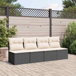 vidaXL Tuinbank 4-zits met kussens poly rattan zwart