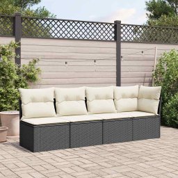 vidaXL Tuinbank 4-zits met kussens poly rattan zwart