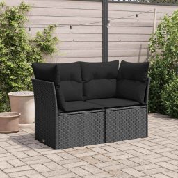 vidaXL Tuinbank met kussens 2-zits zwart poly rattan