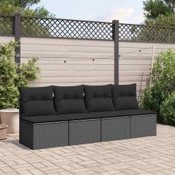 vidaXL Tuinbank met kussens 4-zits zwart poly rattan