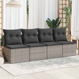 vidaXL Tuinbank 4-zits met kussens poly rattan grijs