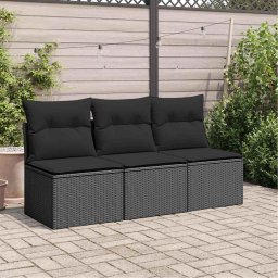 vidaXL Tuinbank met kussens 3-zits zwart poly rattan