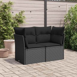 vidaXL Tuinbank met kussens 2-zits zwart poly rattan