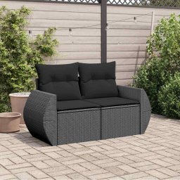 vidaXL Tuinbank met kussens 2-zits zwart poly rattan
