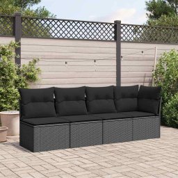 vidaXL Tuinbank met kussens 4-zits zwart poly rattan