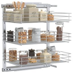 vidaXL Draadmand keuken uittrekbaar 3-laags 47x35x56 cm zilverkleurig