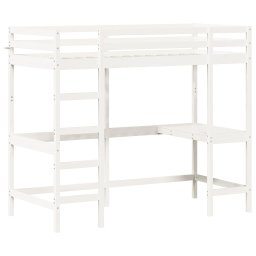 vidaXL Hoogslaper met bureau massief grenenhout wit 90x190 cm
