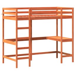 vidaXL Hoogslaper met bureau massief grenenhout wasbruin 90x200 cm