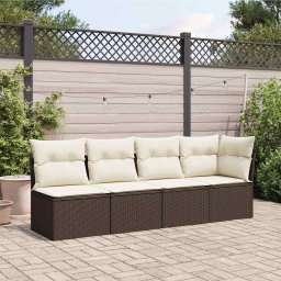 vidaXL Tuinbank 4-zits met kussens poly rattan bruin