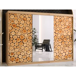 Kledingkast SOSNY 3 schuifdeuren 250 cm artisan eik met spiegel