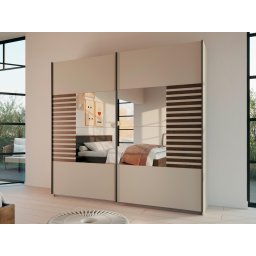 Kledingkast BALOTI 2 schuifdeuren 226 cm atlantische eik/beige met spiegel