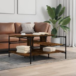 vidaXL Salontafel 100x100x48,5 cm bewerkt hout gerookt eikenkleurig