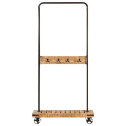 vidaXL Kledingrek met wieltjes 90x35x190 cm massief mangohout en ijzer