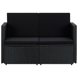 vidaXL Tuinbank 2-zits met kussens poly rattan zwart