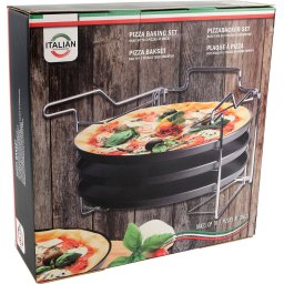 Pizzaplaat bakset met 3 bakplaten 29 cm - Pizza rek 3-delig - Pizzabakset met standaard - 3 pizzapla