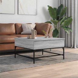 vidaXL Salontafel 80x80x45 cm bewerkt hout en metaal grijs sonoma