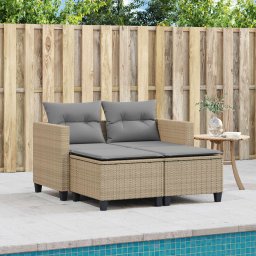 vidaXL Tuinbank 2-zits met voetenbanken poly rattan beige