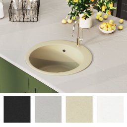 vidaXL Gootsteen enkele bak rond graniet beige