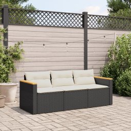 vidaXL Tuinbank 3-zits met kussens poly rattan zwart