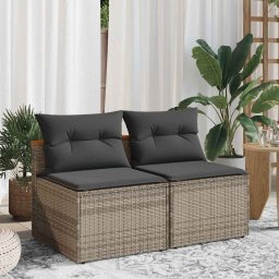 vidaXL Tuinbanken 2 st zonder armleuning met kussens poly rattan grijs