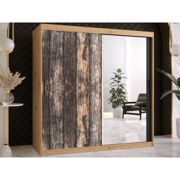 Kledingkast TODY 2 schuifdeuren 180 cm artisan eik met spiegel