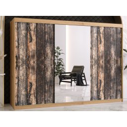 Kledingkast TODY 2 schuifdeuren 250 cm artisan eik met spiegel