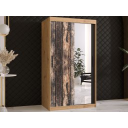 Kledingkast TODY 2 schuifdeuren 100 cm artisan eik met spiegel