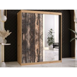 Kledingkast TODY 2 schuifdeuren 150 cm artisan eik met spiegel