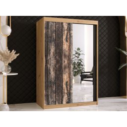 Kledingkast TODY 2 schuifdeuren 120 cm artisan eik met spiegel