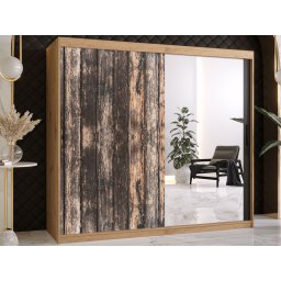 Kledingkast TODY 2 schuifdeuren 200 cm artisan eik met spiegel