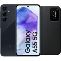 Samsung Galaxy A55 128GB Donkerblauw 5G + Smart View Book Case Zwart
