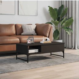 vidaXL Salontafel 100x50x35 cm bewerkt hout en metaal zwart