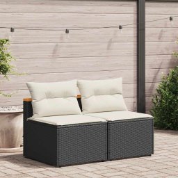 vidaXL Tuinbanken 2 st zonder armleuning met kussens poly rattan zwart