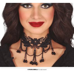 Zwarte Ketting Bloemenpatroon met steentjes