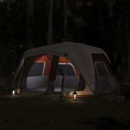 vidaXL Tent met LED 10-persoons snelontgrendeling lichtgrijs en oranje