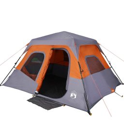 vidaXL Tent 6-persoons waterdicht snelontgrendeling grijs en oranje