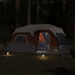 vidaXL Tent 9-persoons waterdicht met LED lichtgrijs en oranje