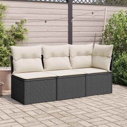 vidaXL Tuinstoel zonder armleuning met kussens poly rattan zwart