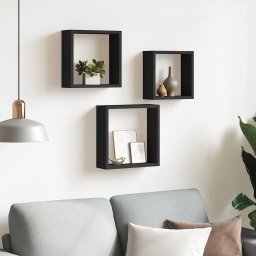 vidaXL Wandschappen kubus 3 st MDF zwart