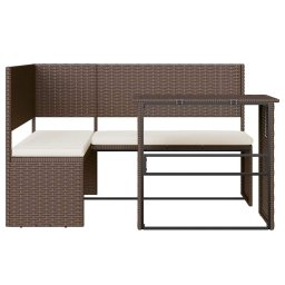 vidaXL Tuinbank met tafel en kussens L-vormig poly rattan bruin