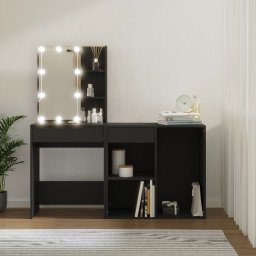 vidaXL Kaptafel met kastje LED bewerkt hout zwart